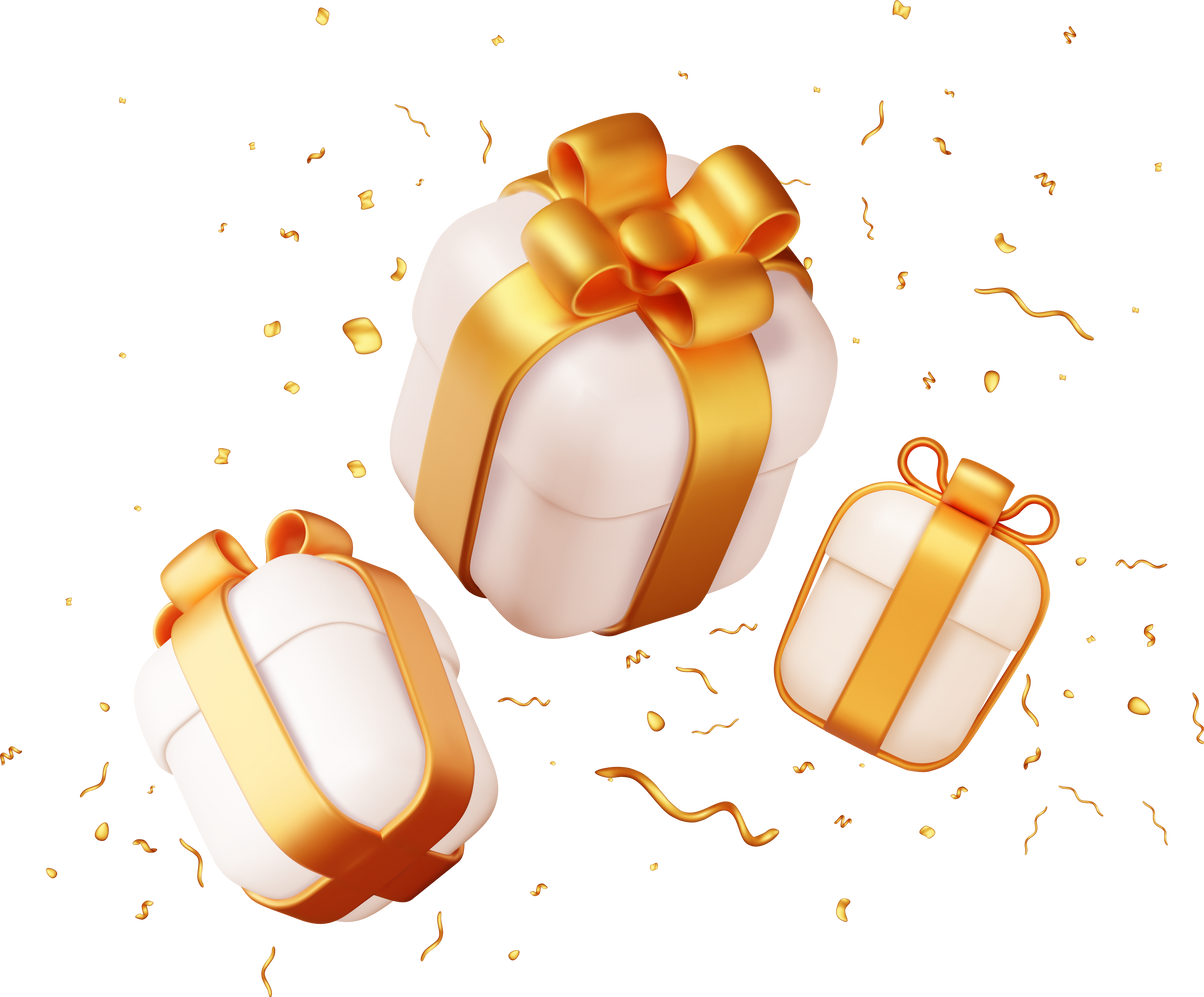 3D Gift Box With Falling Confetti.